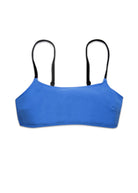 Haut de maillot de bain brassière bicolore à fines bretelles noires et son bandeau décliné en trois coloris Surf Blue, Neon Pink et Mangrove Green