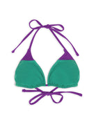 Haut de maillot de bain Mini Triangle bicolore en coloris vert et violet, bleu et orange ou kaki et bleu pour votre ado en matière ecofriendly